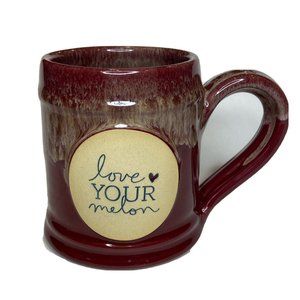 Love Your Melon Drip Red Deneen Hand Thrown Coffee Mug Made USA LOGO Hot or Cold